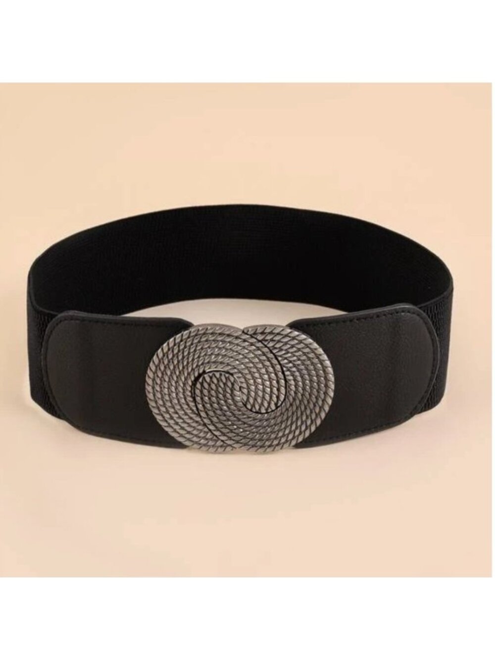 Black Symmetrical Round Buckle Wide Elastic Belt